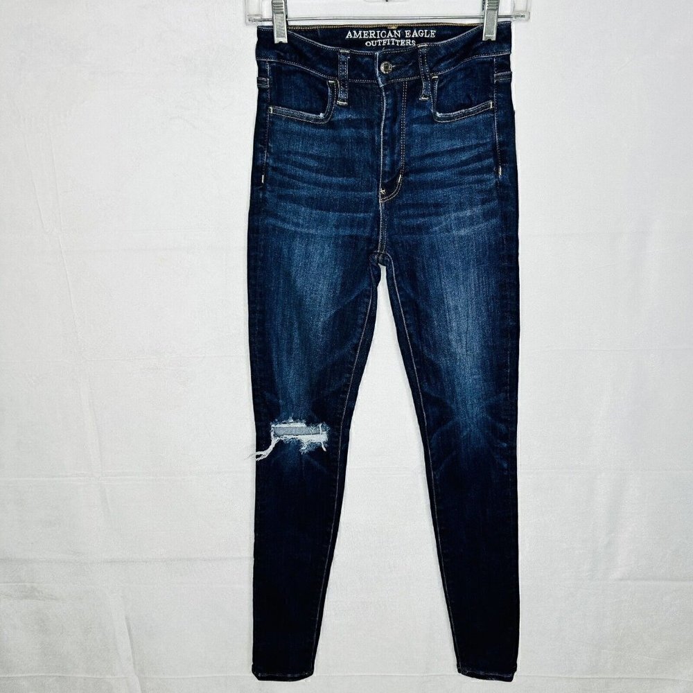 American Eagle Super High-Rise Jeggings Ripped Stretch Denim Size 2 (26x29)